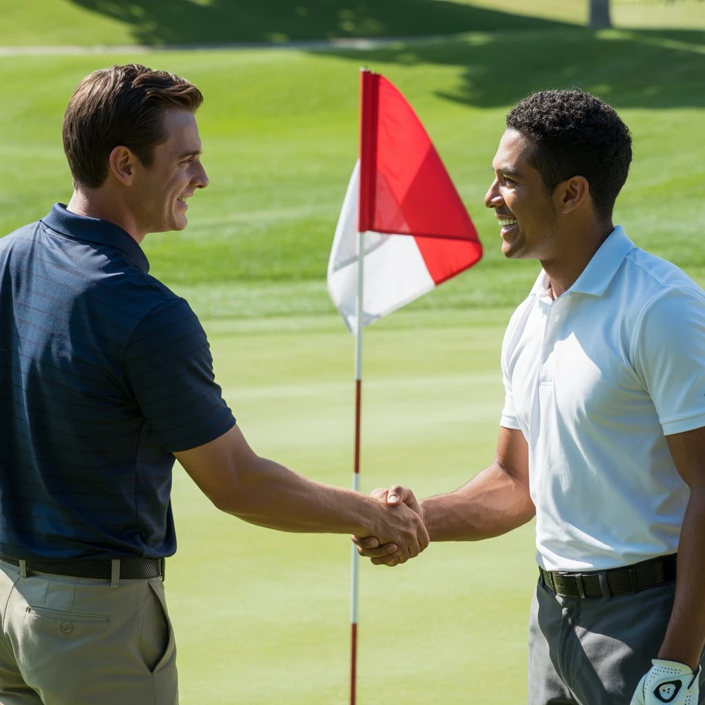 two golfers shaking hands